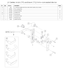 24 Series: knob (711) and lever (712) trim—concealed device